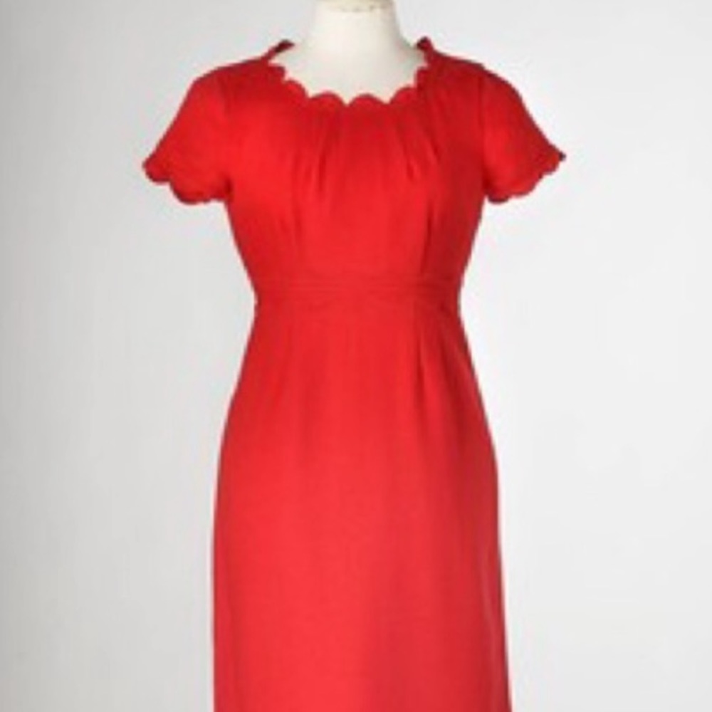 Boden wool sheath red scallop dress